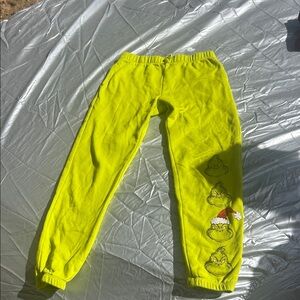 Dr. Seuss Grinch Girls Sweatpants Size L 10-12 Neon Green Joggers